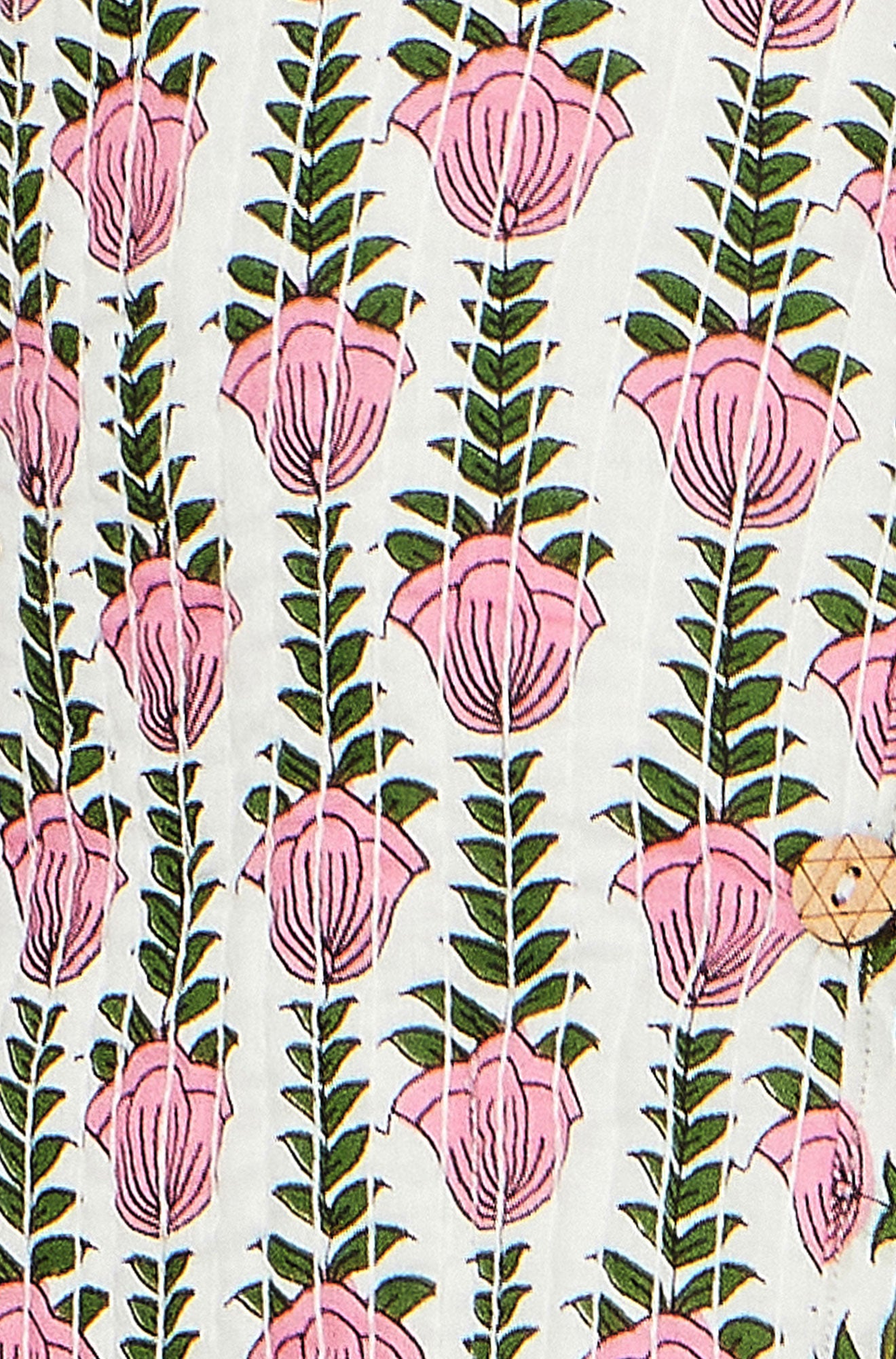 Yumi White Botanical Print Reversible Cotton Quilted Jacket Outerwear Yumi