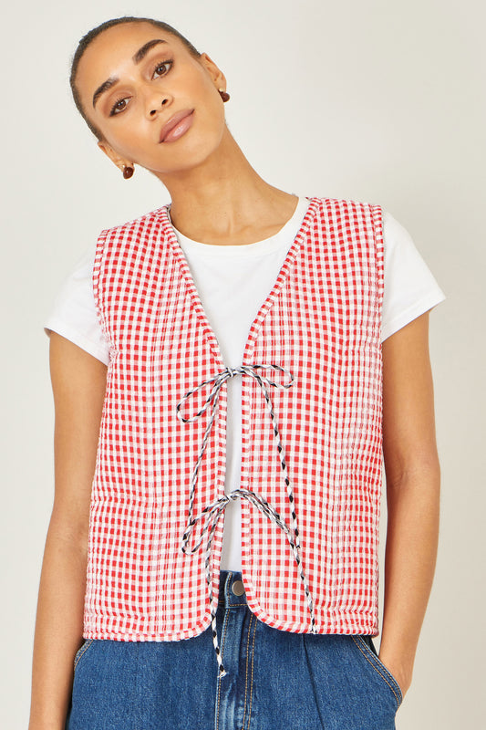 Yumi Black Gingham Reversible Cotton Tie Waistcoat Outerwear Yumi