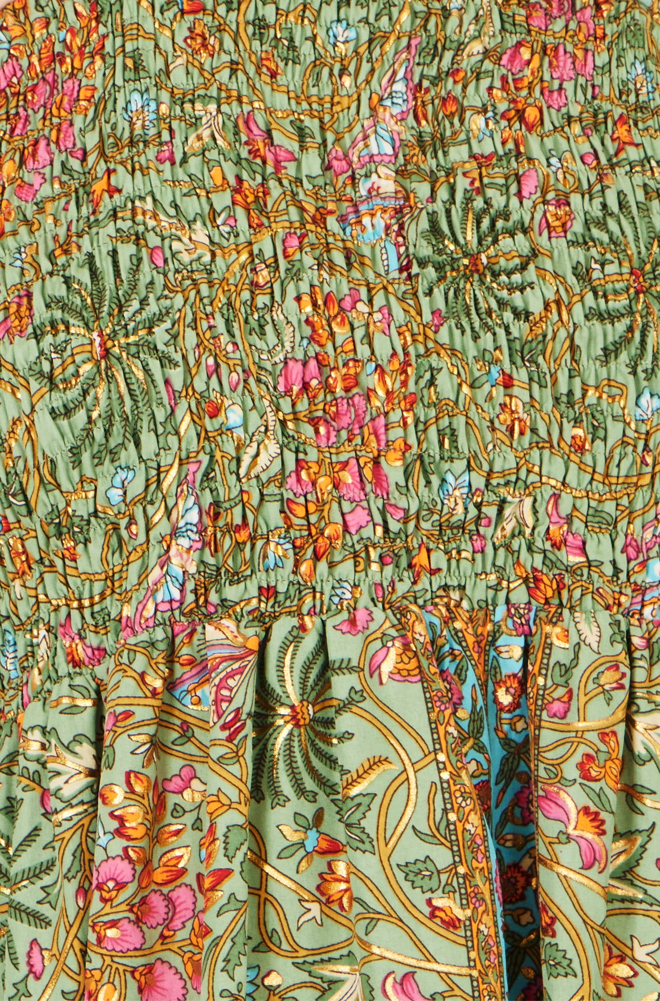 Yumi Green Foil Palm Print Ruched Maxi Dress With Border Detail Beachwear Yumi