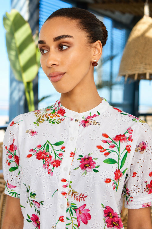 Yumi White Cotton Broderie Anglaise Floral Shirt SHIRT Yumi