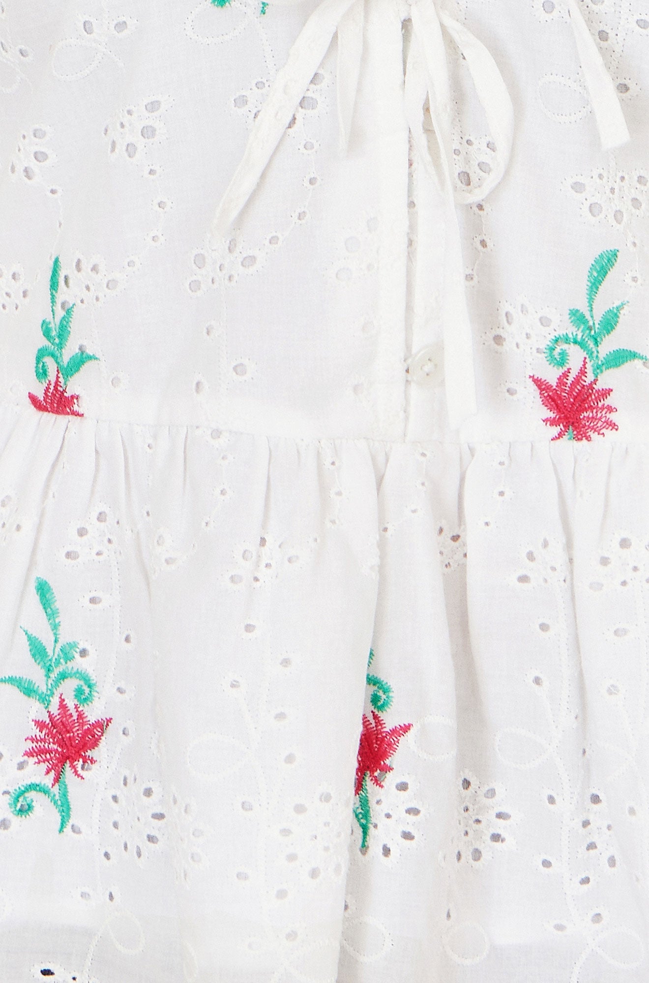 Yumi White Cotton Broderie Anglaise Embroidered Tie Top Tops Yumi