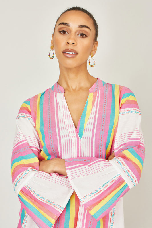 Yumi Multicolour Cotton Stripe Tunic Beachwear Yumi