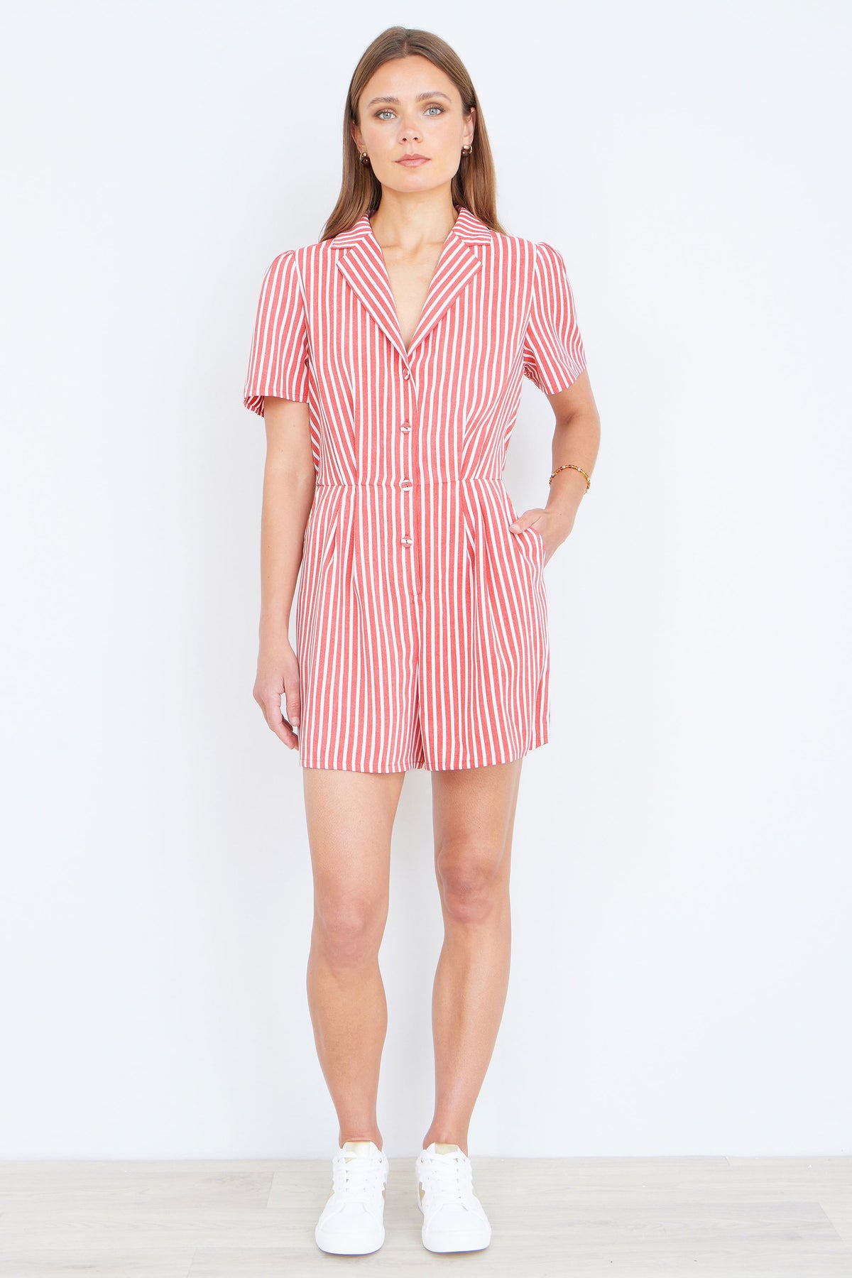 Yumi Red Stripe Retro Playsuit PLAYSUIT Yumi
