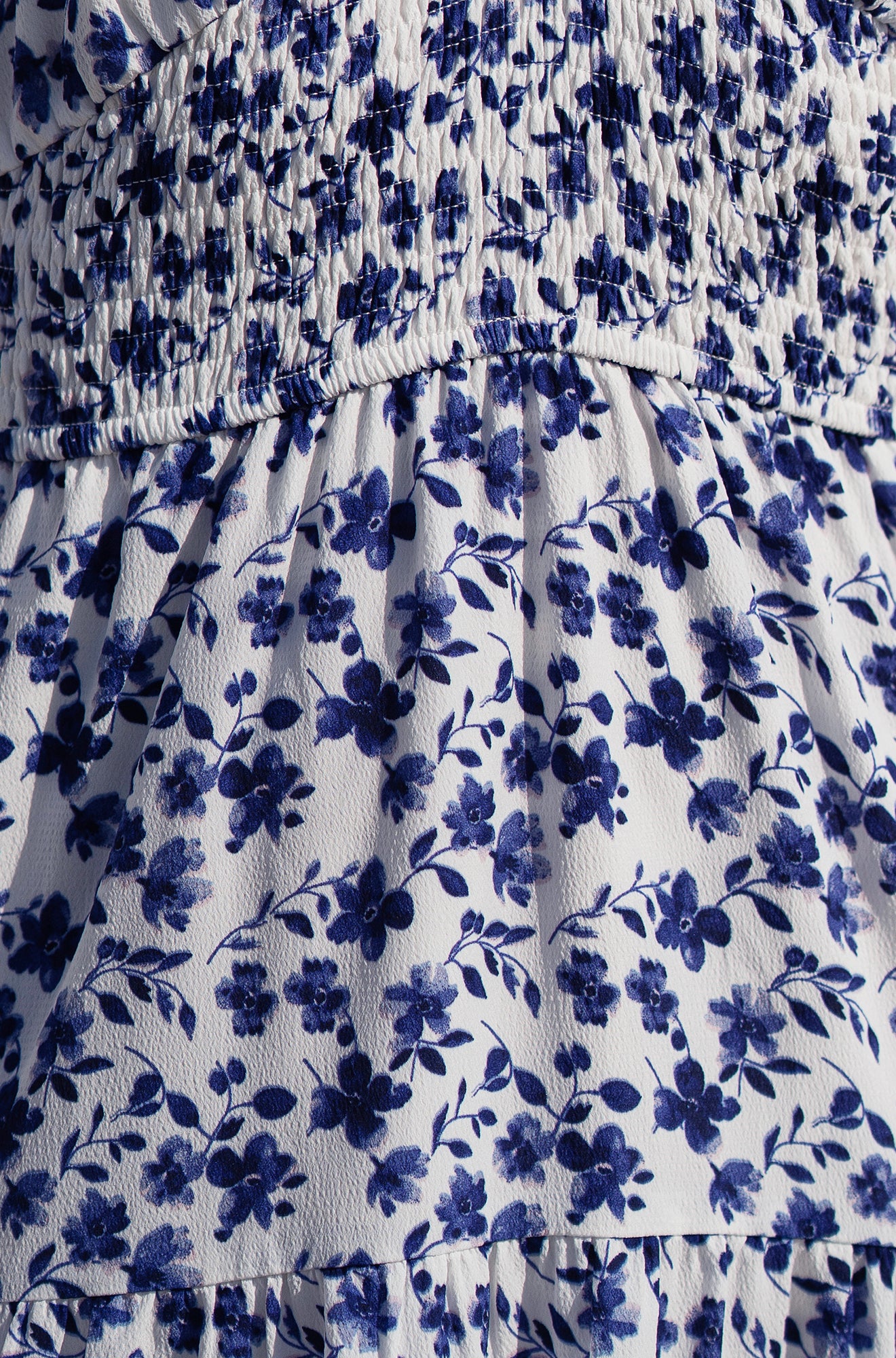 Yumi Blue Floral Ruched Waist Midi Dress With Angel Sleeves Dress Casual Yumi