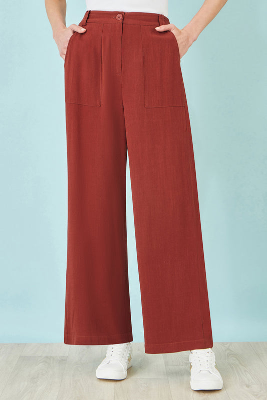 Yumi Brown Linen Mix Trousers TROUSER Yumi