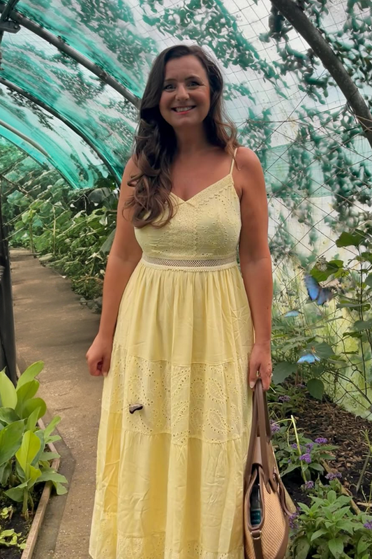 Yumi Butter Yellow Cotton Lace Trim Midi Dress Beachwear Yumi