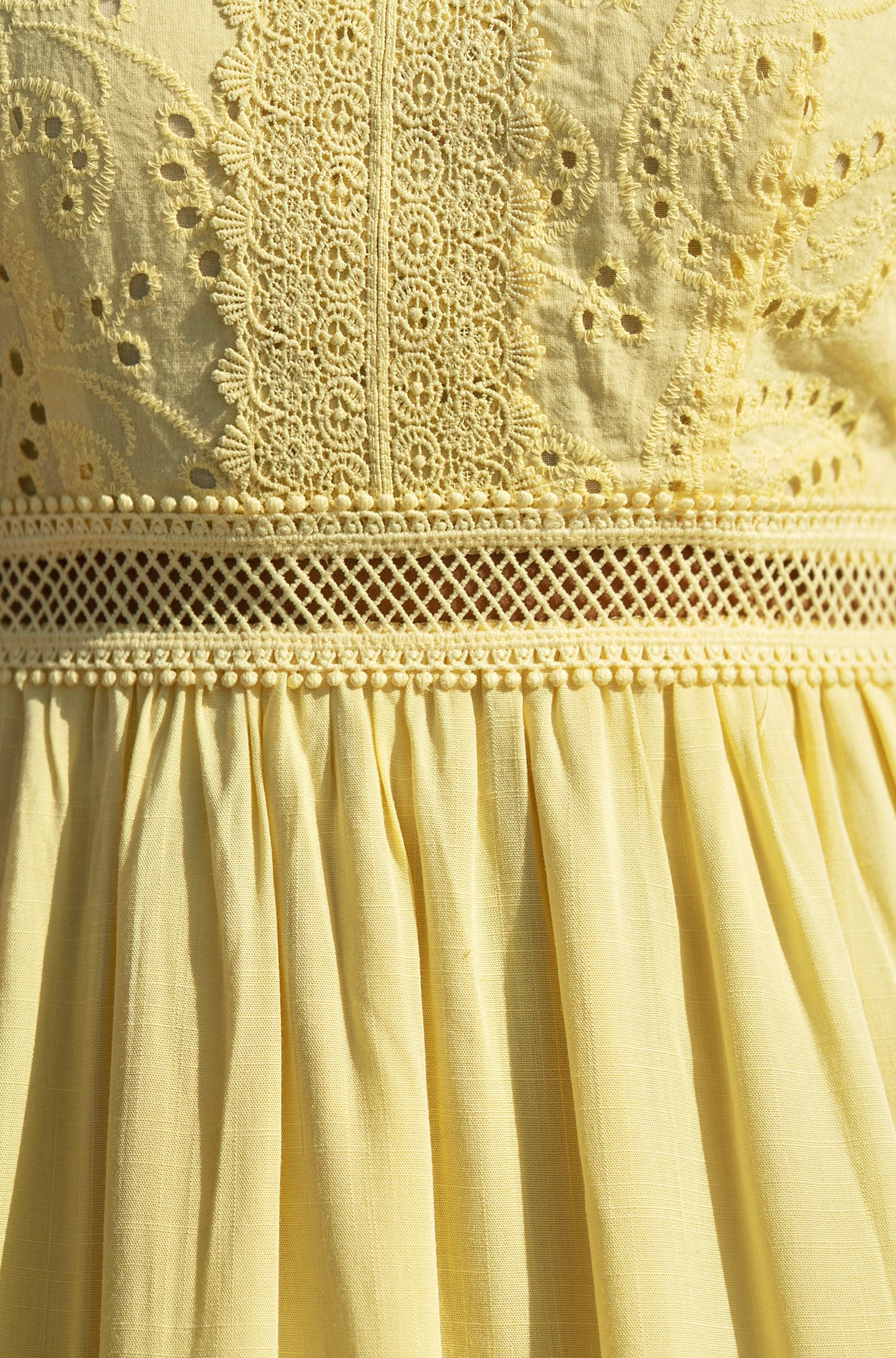 Yumi Butter Yellow Cotton Lace Trim Midi Dress Beachwear Yumi