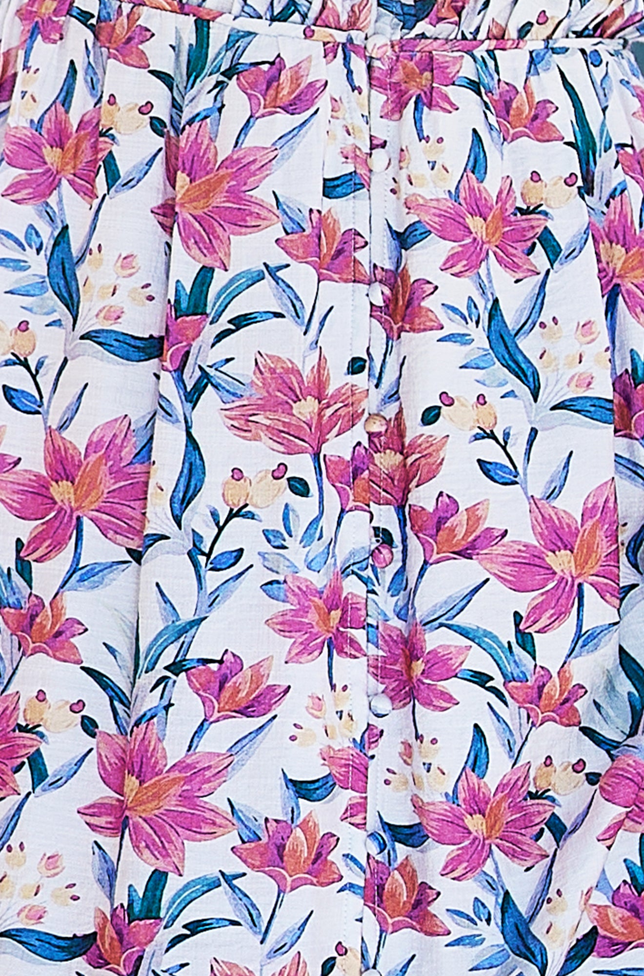 Yumi White Viscose Floral Ruched Waist Midi Dress Dress Casual Yumi