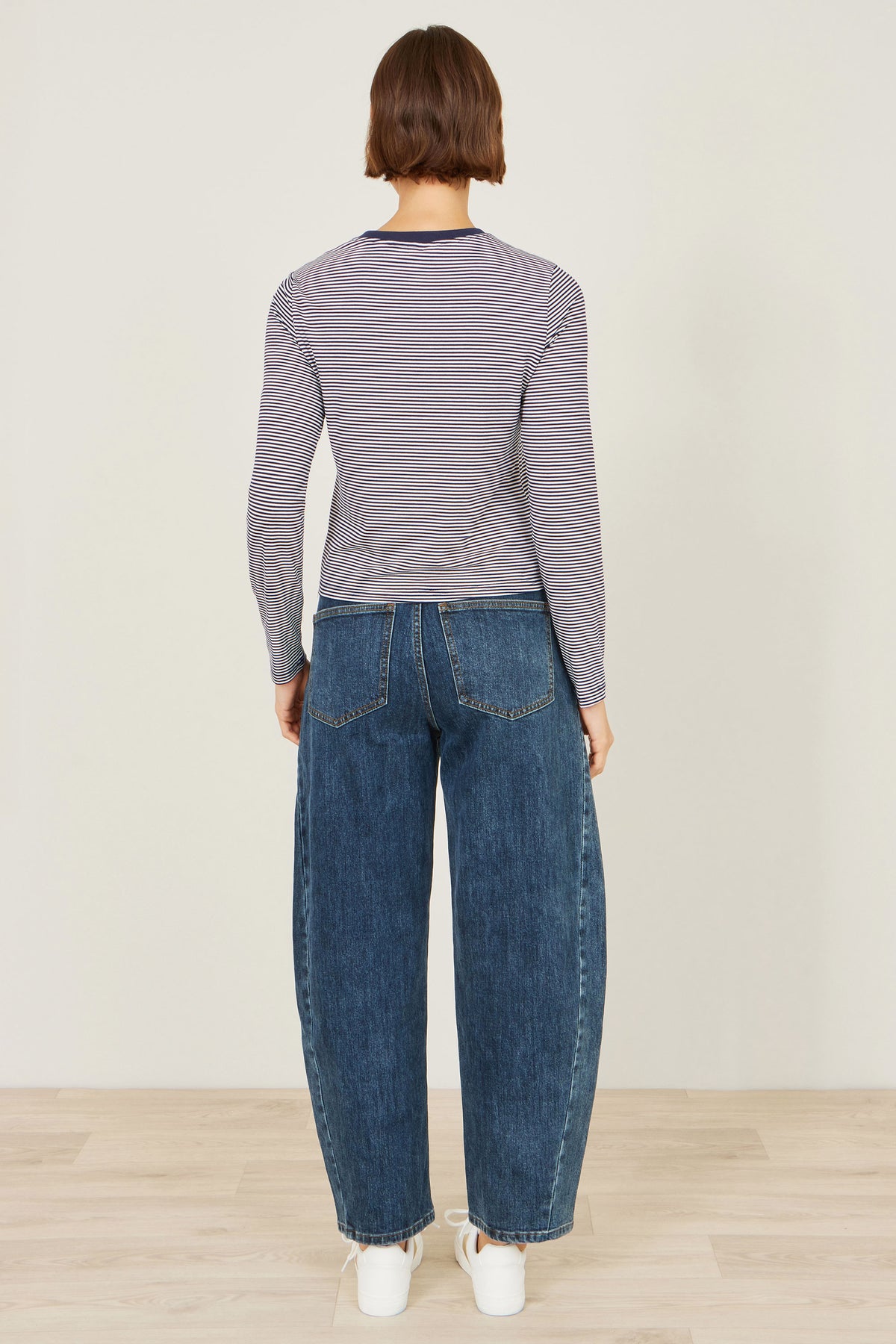 Yumi Navy Striped Jersey Long Sleeve T-Shirt Tops Yumi