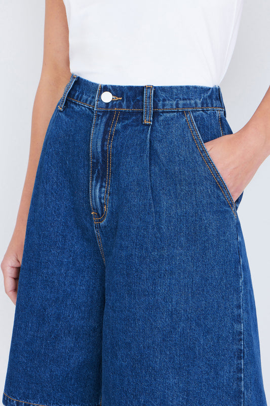 Yumi Blue Denim Wide Leg Shorts SHORTS Yumi