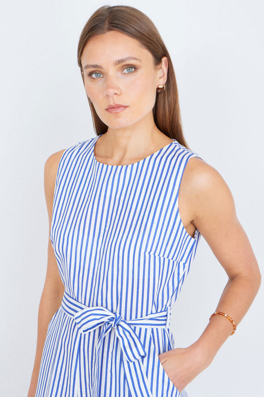 Yumi Blue Cotton Stripe Culotte Jumpsuit JUMPSUIT Yumi
