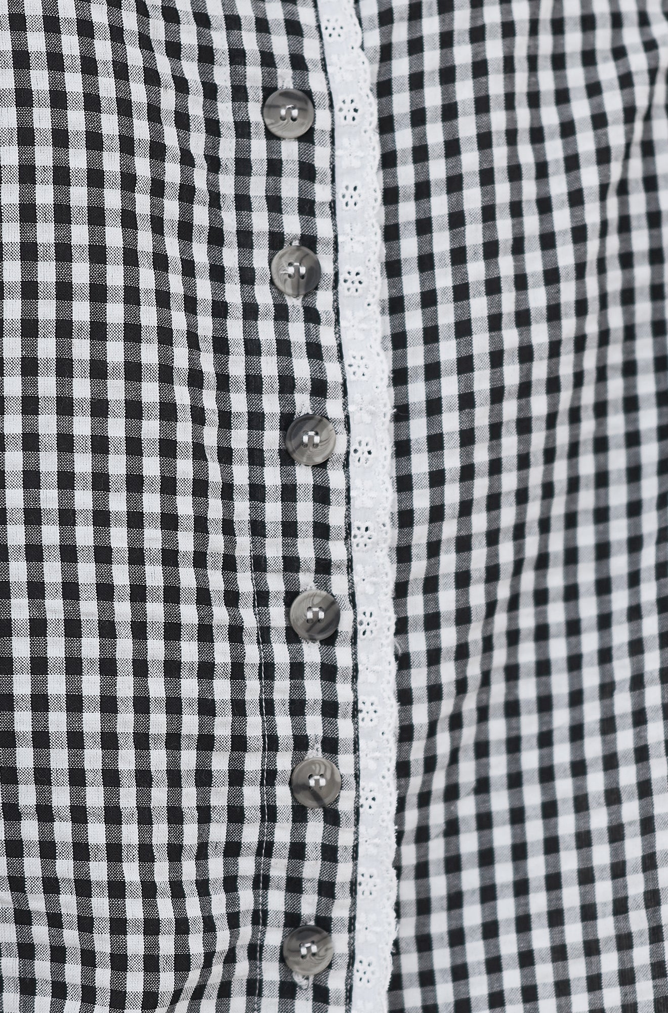 Yumi Black Gingham Cotton Top With Lace Trims Tops Yumi