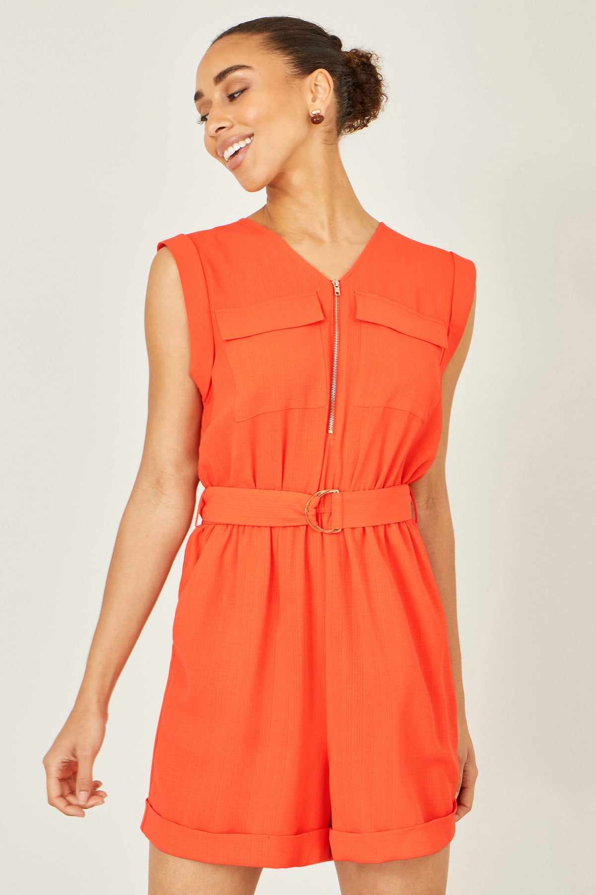 Yumi Orange Utility Style Playsuit PLAYSUIT Yumi