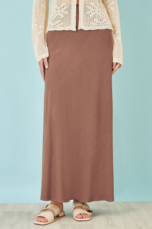 Yumi Brown Viscose Maxi Skirt Skirts Yumi