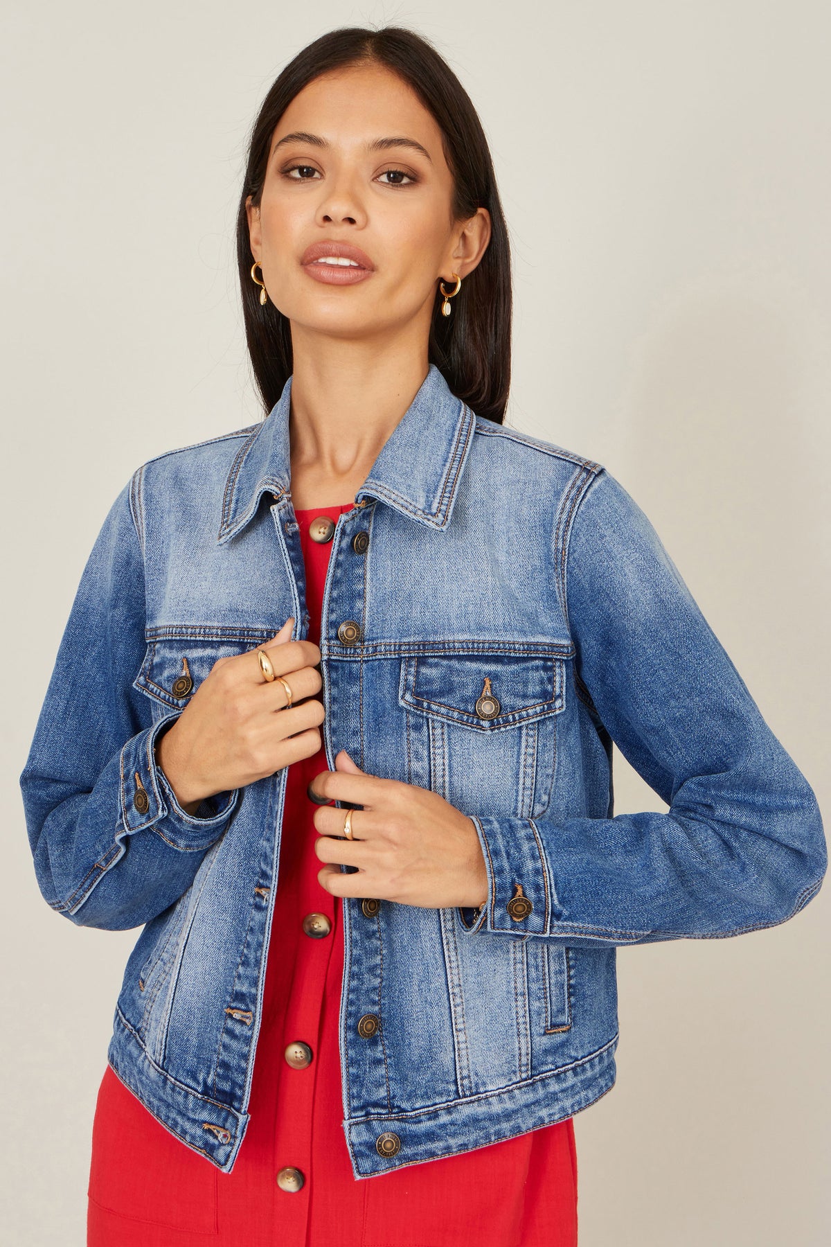 Yumi Blue Stretch Washed Denim Jacket Outerwear Yumi