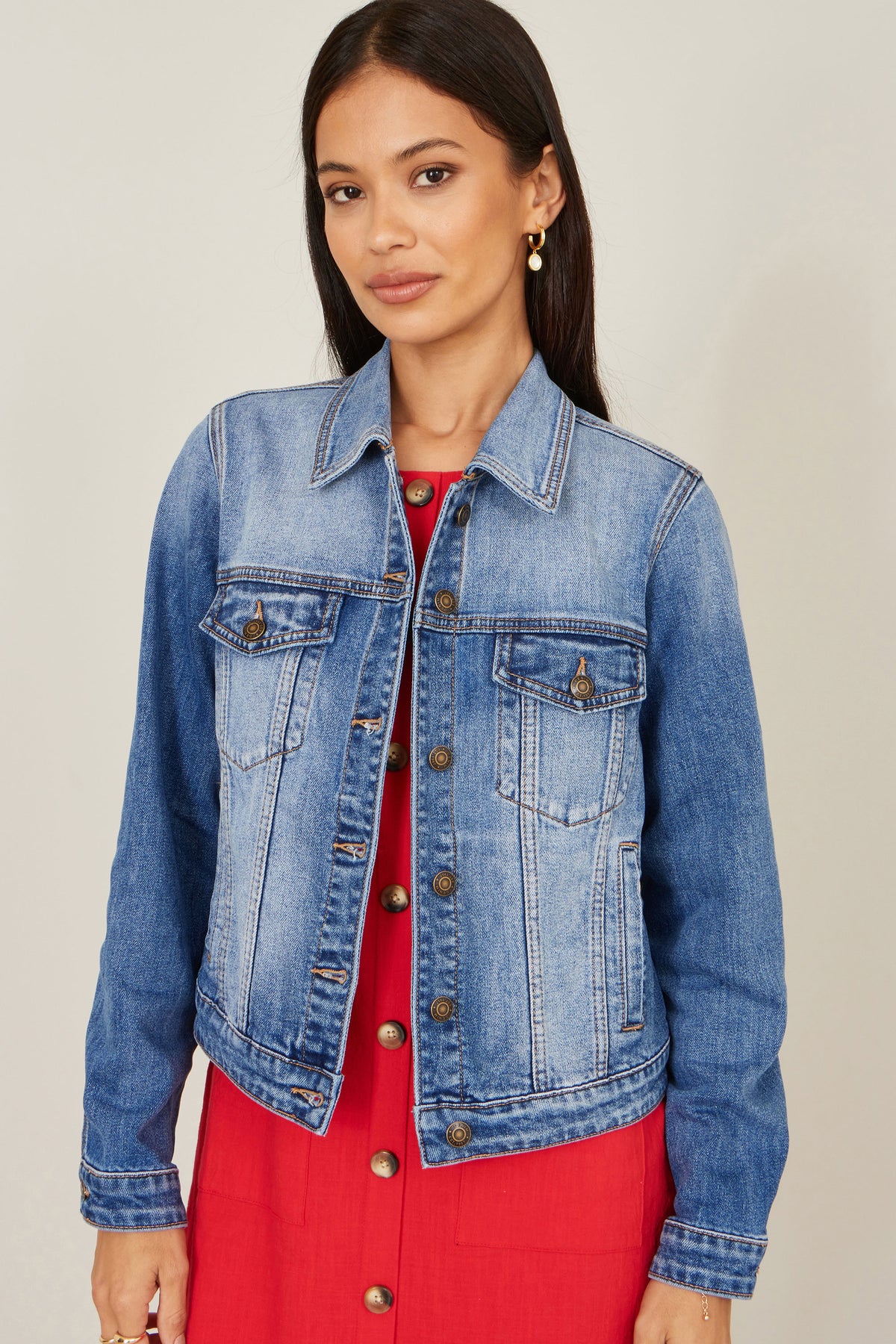 Yumi Blue Stretch Washed Denim Jacket Outerwear Yumi