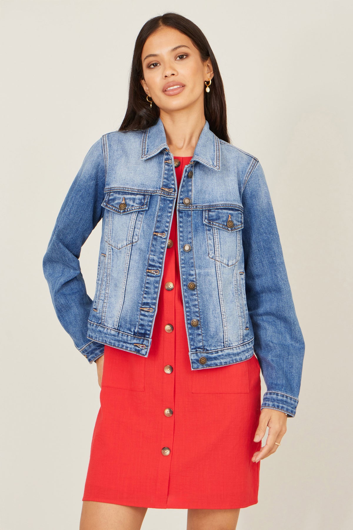 Yumi Blue Stretch Washed Denim Jacket Outerwear Yumi