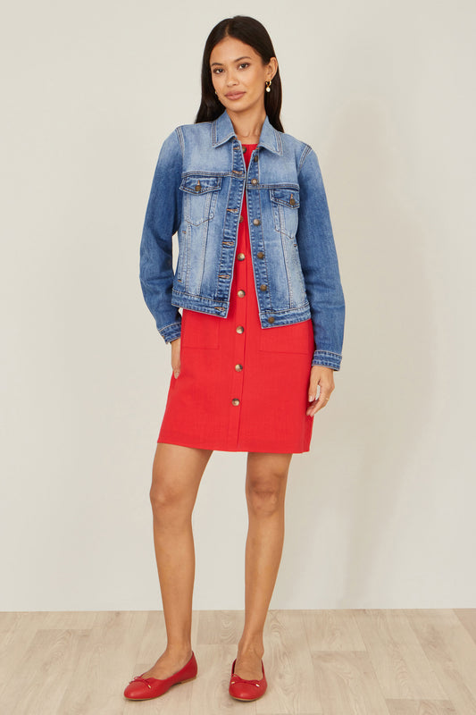 Yumi Blue Stretch Washed Denim Jacket Outerwear Yumi