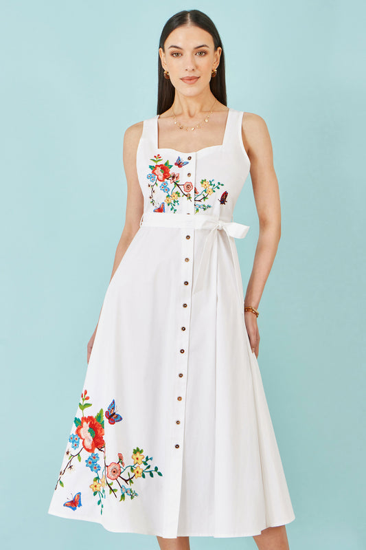 Yumi White Cotton Midi Dress With Embroidery Dress Occasion Yumi