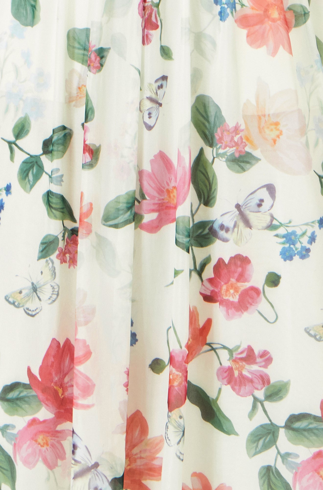 Yumi Ivory Blurred Floral Print Mesh Stretch Midi Dress With Pockets Dress Occasion Yumi