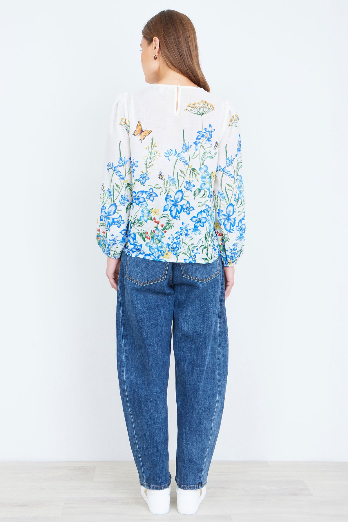 Yumi Ivory Butterfly Print Long Sleeve Top Tops Yumi