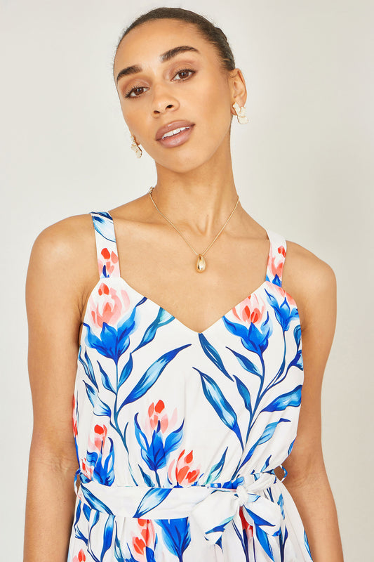 Yumi White Floral Print Maxi Sun Dress