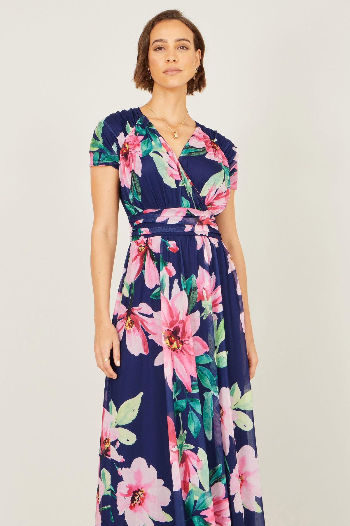 Yumi Navy Mesh Floral Maxi Dress Dress Occasion Yumi