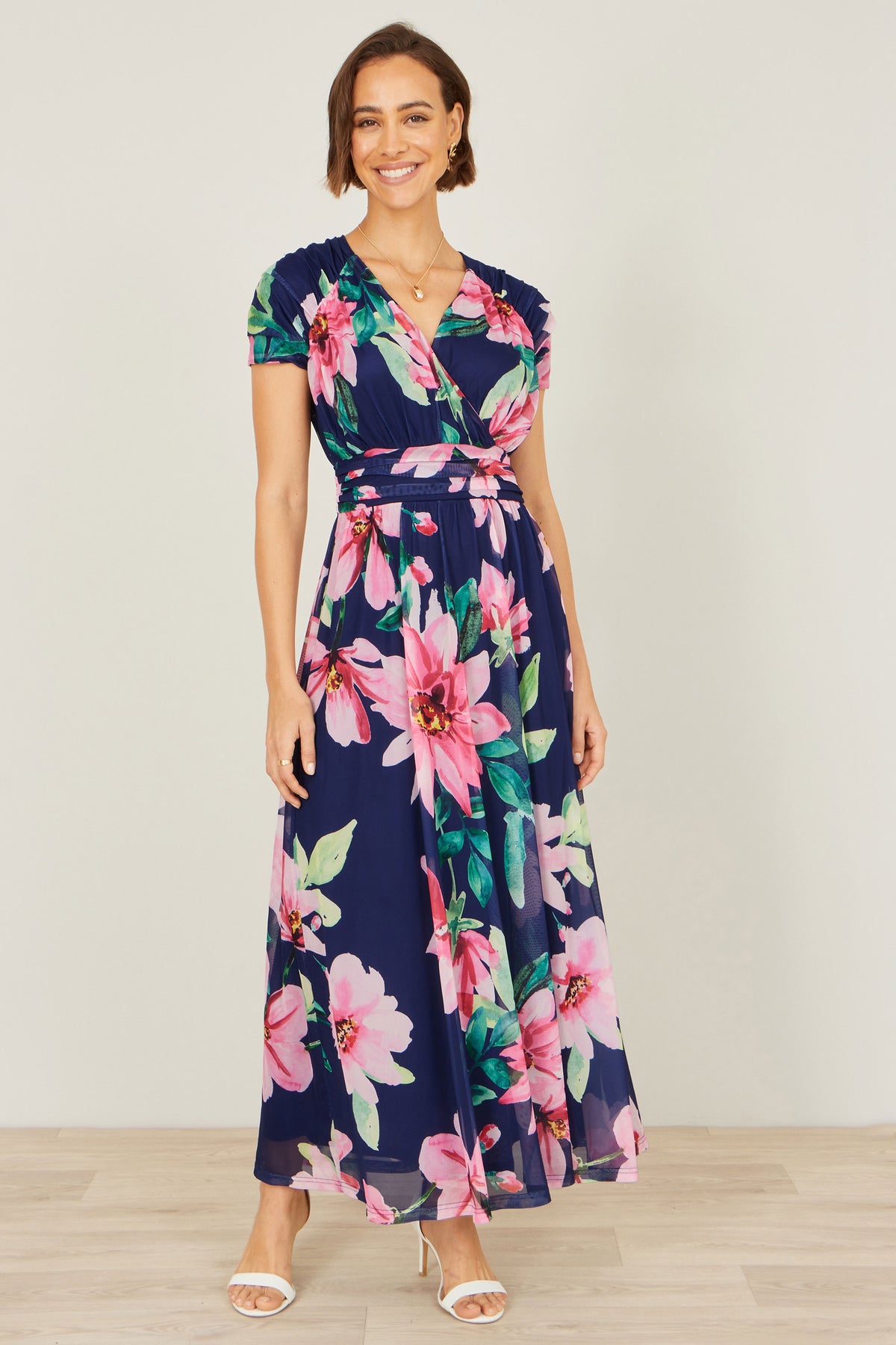 Yumi Navy Mesh Floral Maxi Dress Dress Occasion Yumi