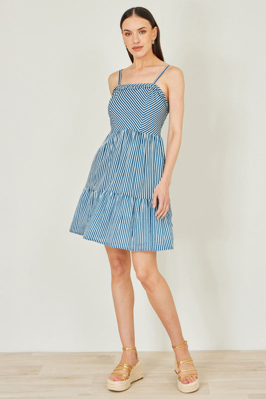 Yumi Blue Stripe Cotton Mini Sun Dress Beachwear Yumi
