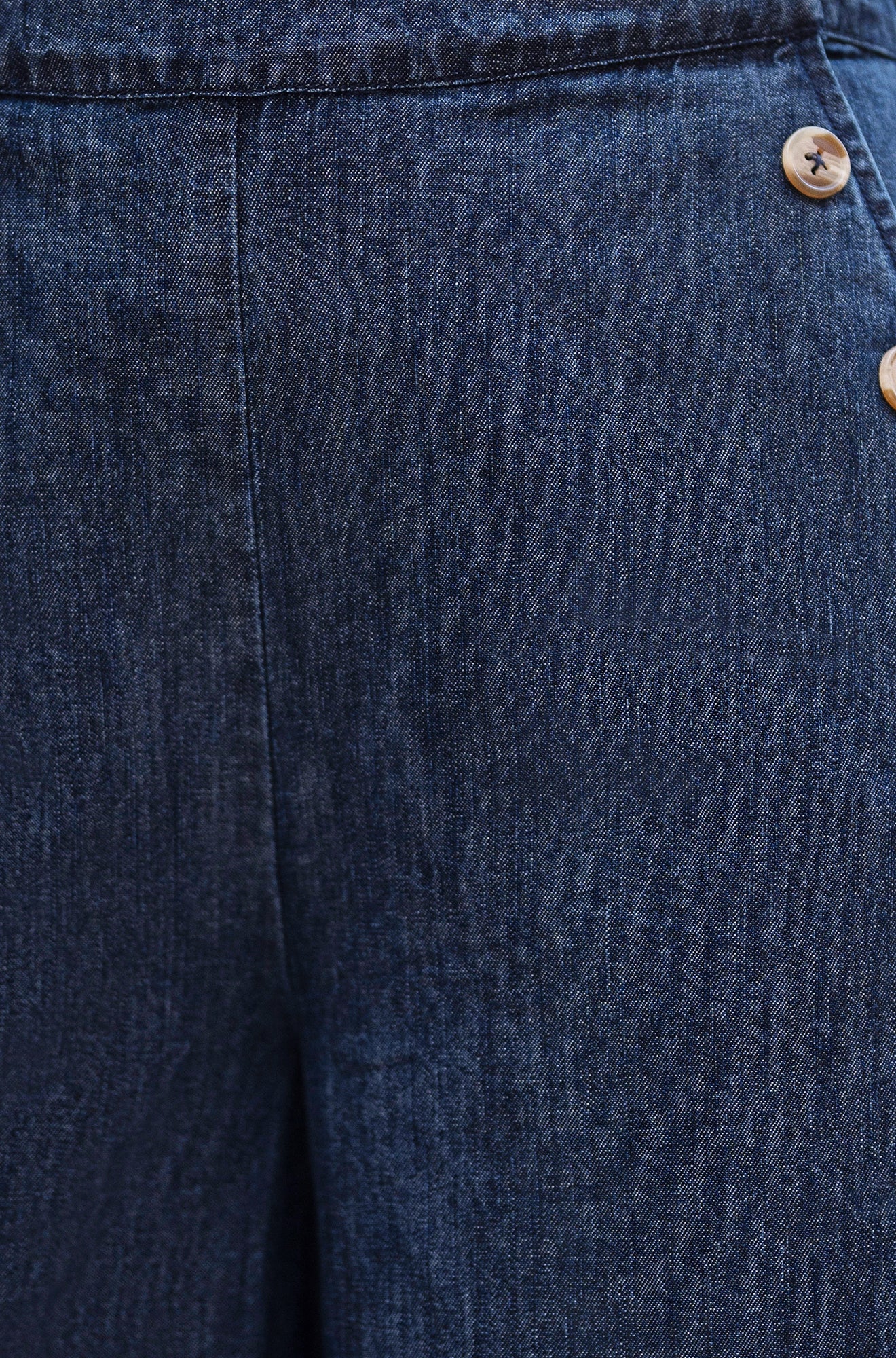 Yumi Blue Chambray Wide Leg Trousers With Button Details TROUSER Yumi