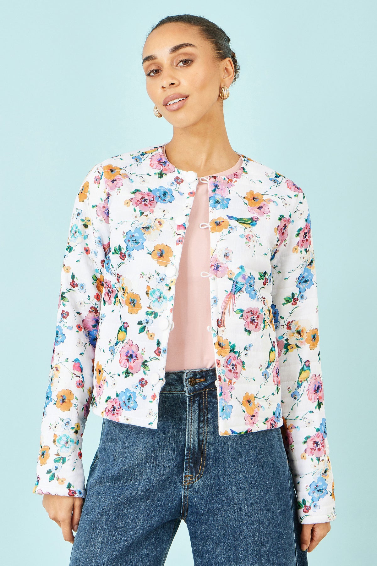 Yumi White Floral Embroidery Reversible Cotton Jacket JACKET Yumi