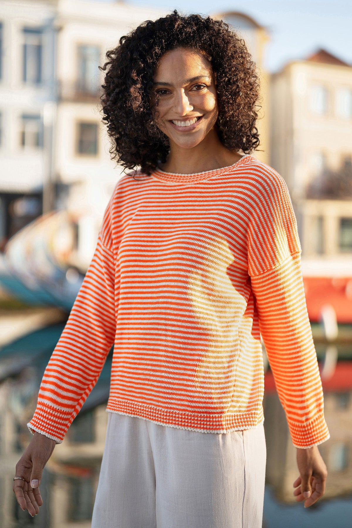 Yumi Orange Knitted Stripe Relaxed Jumper Knit Jumper Yumi