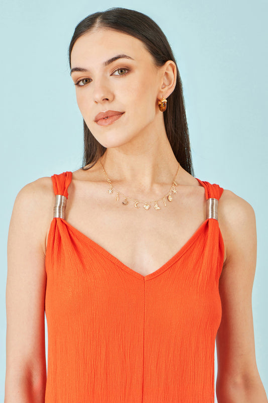 Yumi Orange Viscose Maxi Beach Dress Beachwear Yumi