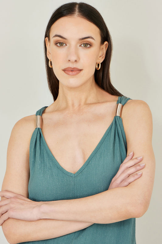 Yumi Green Viscose Maxi Beach Dress Beachwear Yumi