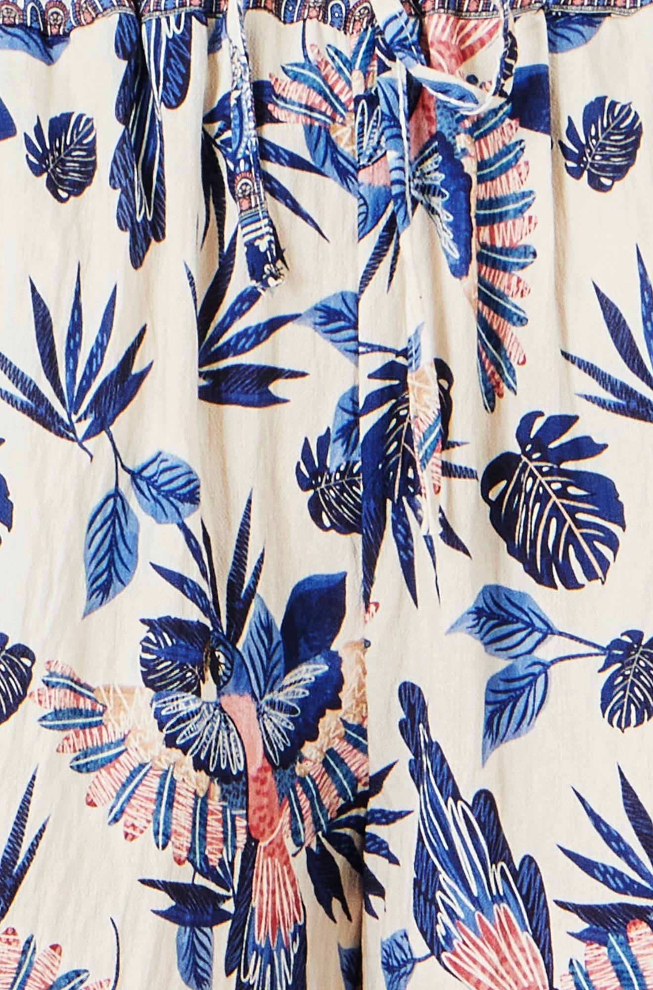 Yumi Blue Bird Print Viscose Wide Leg Trousers TROUSER Yumi