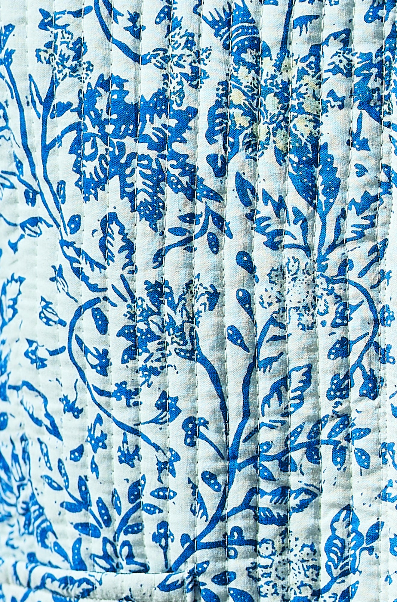 Yumi Blue Boho Floral Print Cropped Reversible Cotton Quilted Jacket Outerwear Yumi