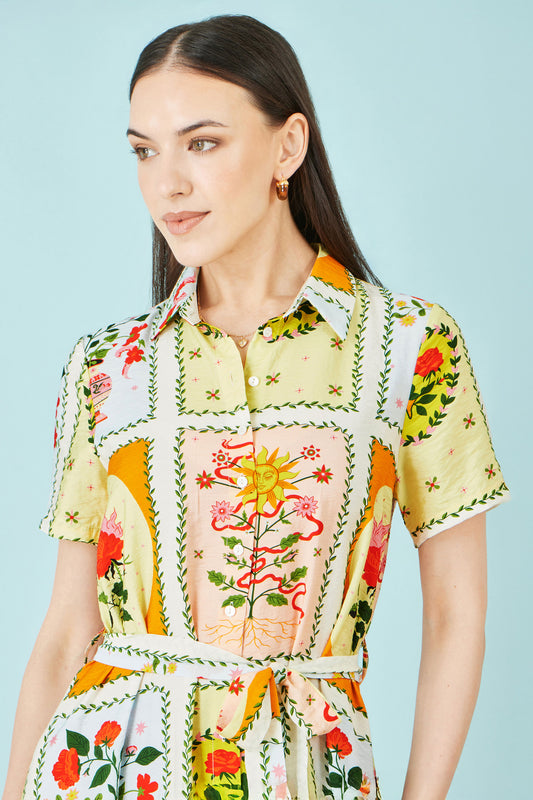 Yumi Multicolour Sun Patchwork Print Shirt Dress Dress Casual Yumi