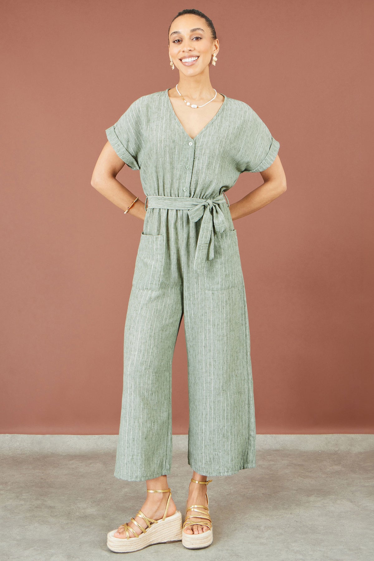 Yumi Green V Neck Kimono Sleeve Jumpsuit JUMPSUIT Yumi