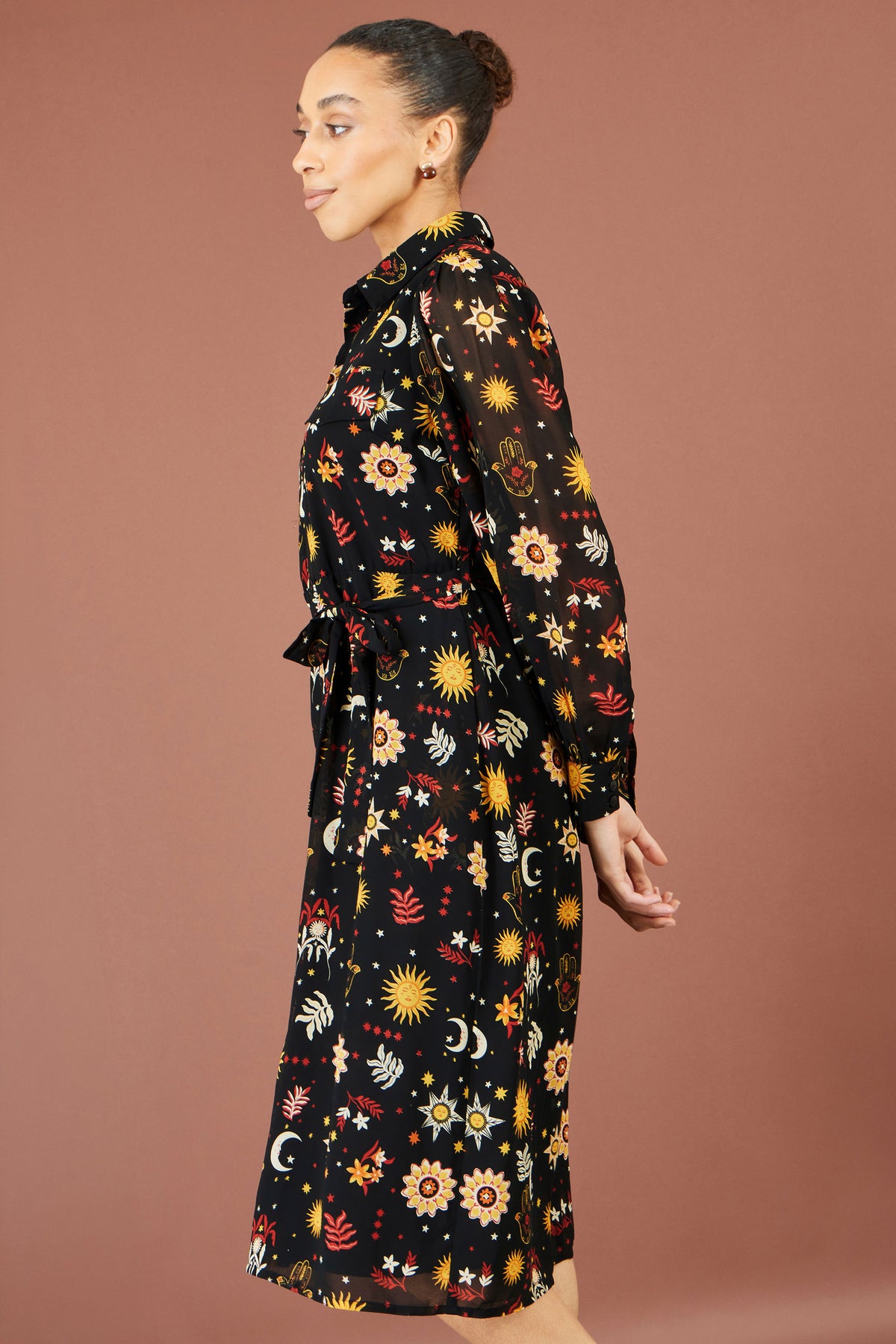 Yumi Black Cosmic Midi Shirt Dress Dress Casual Yumi