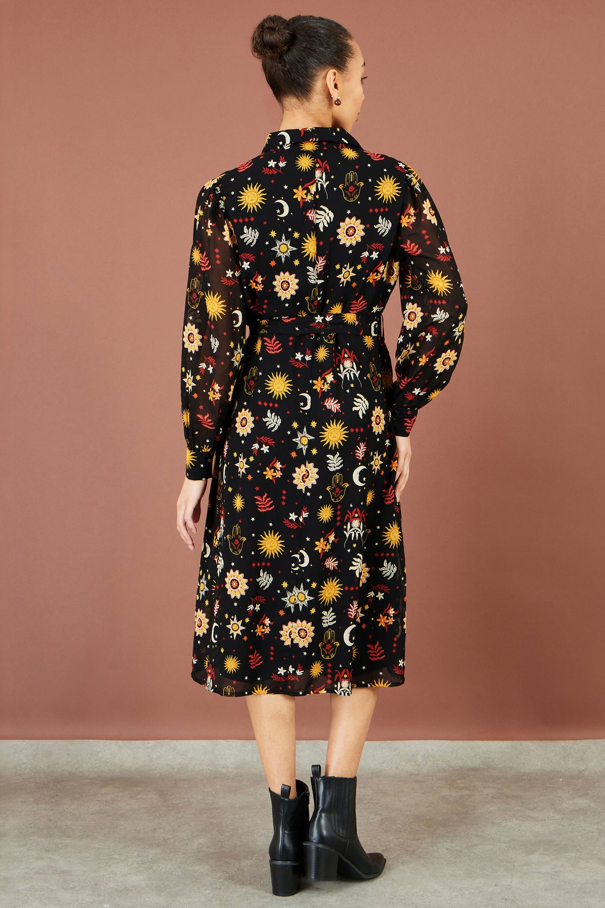 Yumi Black Cosmic Midi Shirt Dress Dress Casual Yumi