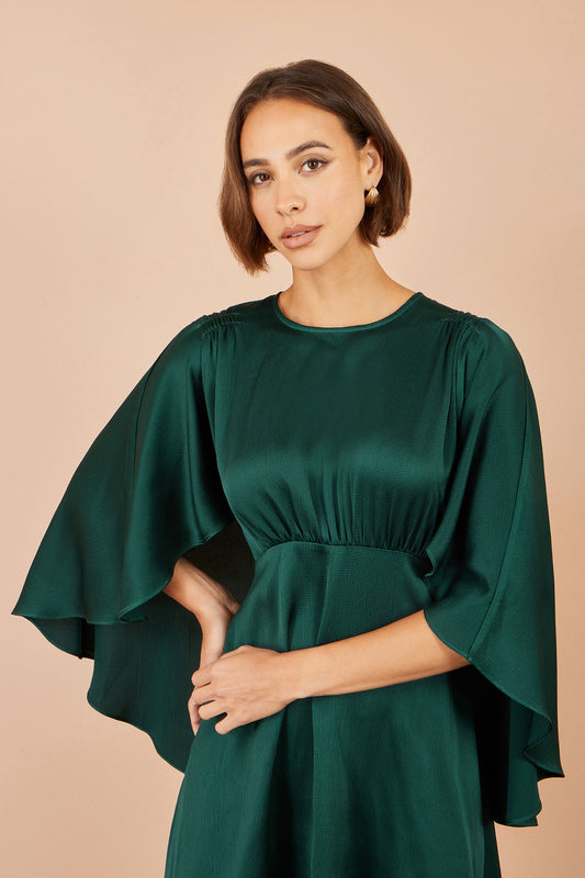 Yumi Green Satin Cape Mini Dress Dress Party Yumi
