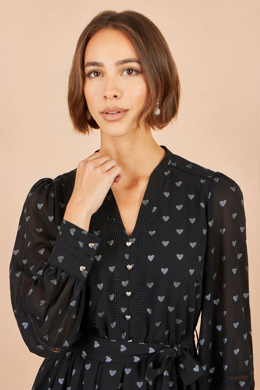 Yumi Black Heart Print Mini Dress Dress Party Yumi