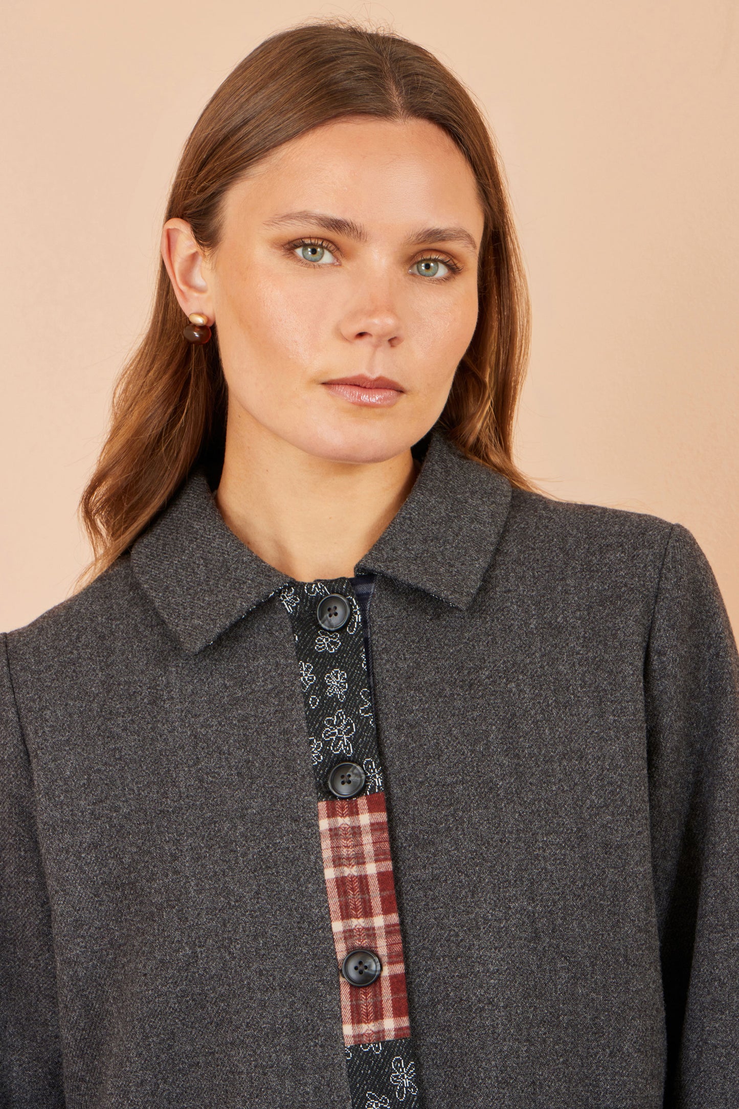 Yumi Grey Patchwork Boxy Jacket Outerwear Yumi