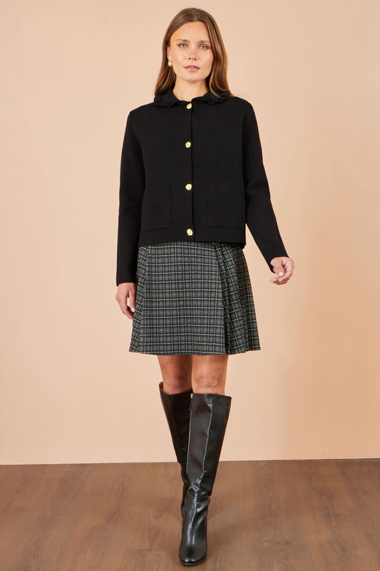 Yumi Black Knitted Frill Collar Jacket Knit Cardigan Yumi