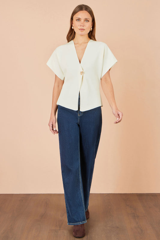 Yumi Ivory Knitted Viscose Kimono Cardigan With Buttons Knit Cardigan Yumi