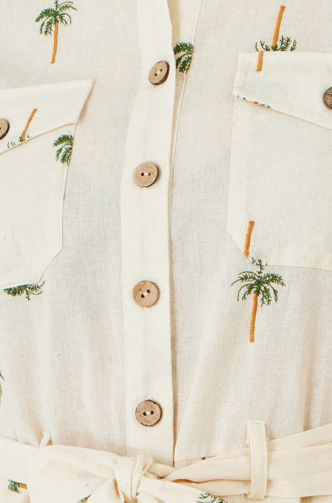 Yumi White Embroidered Palm Print Cotton Playsuit PLAYSUIT Yumi