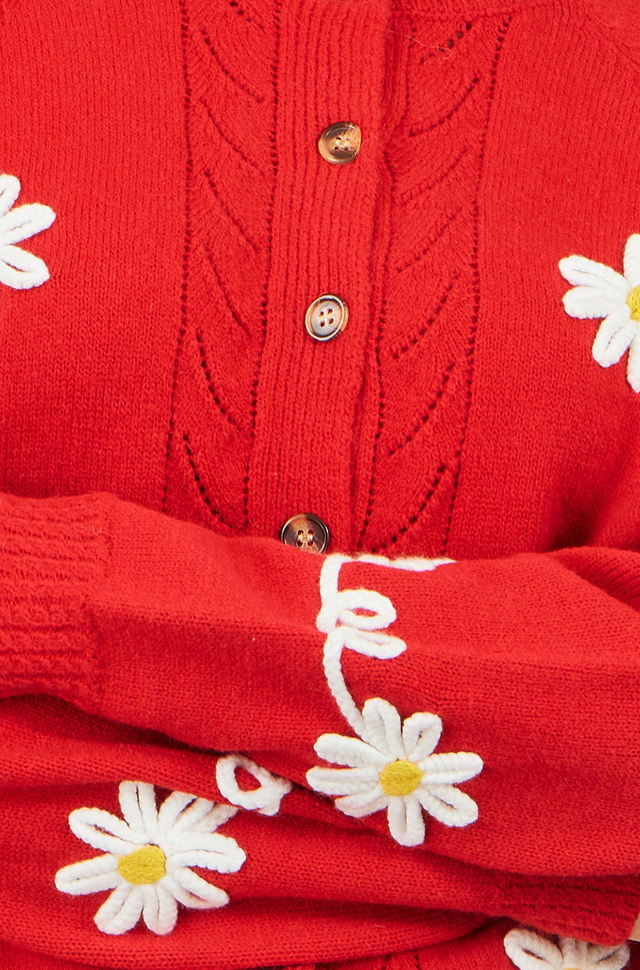 Yumi Red Daisy Stitch Cardigan Knit Cardigan Yumi