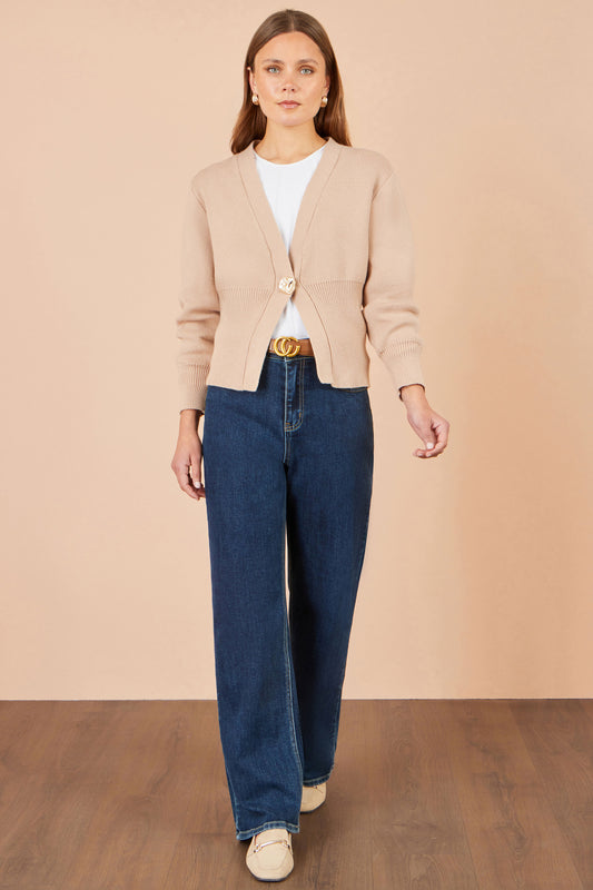 Yumi Beige Knitted Button Cardigan Knit Cardigan Yumi