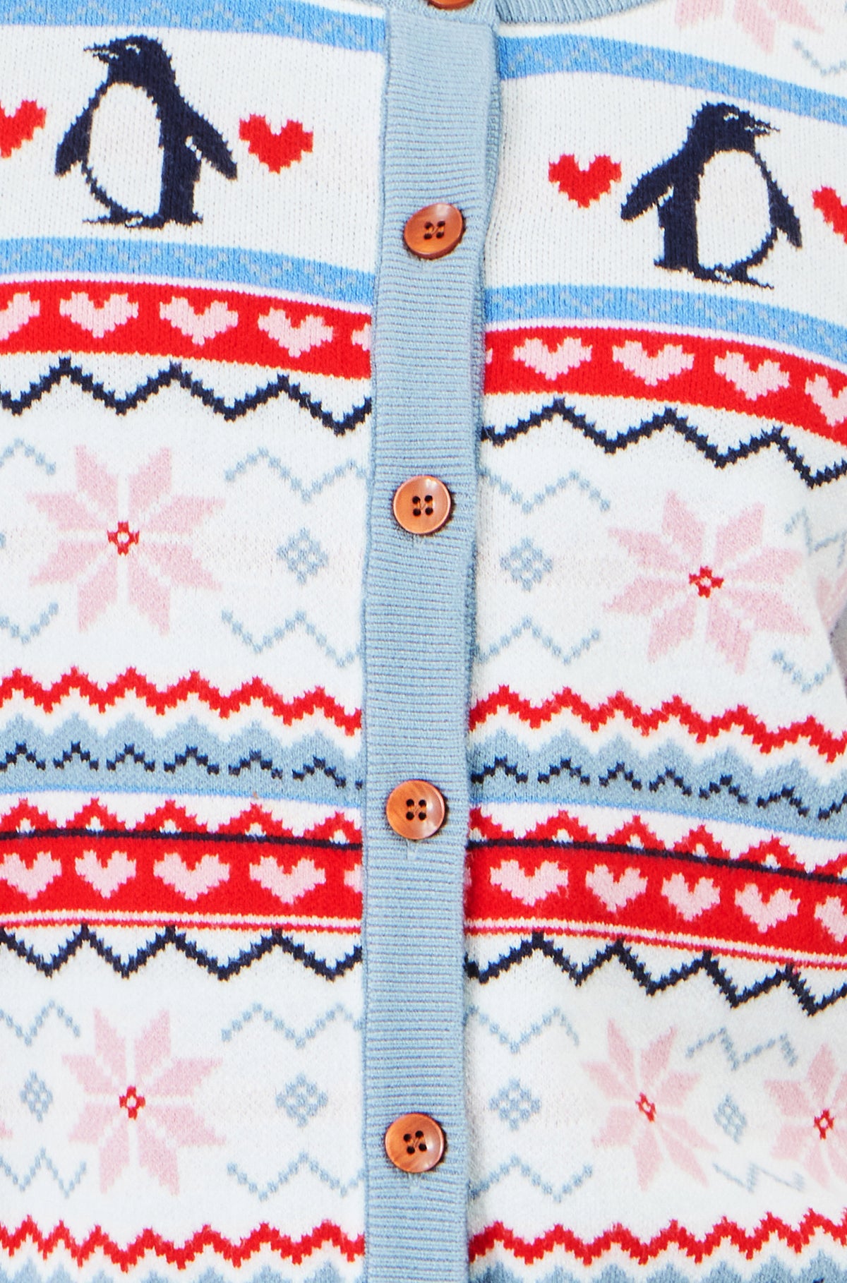 Yumi Red Penguin Fairisle Cardigan Knit Xmas Jumper Yumi
