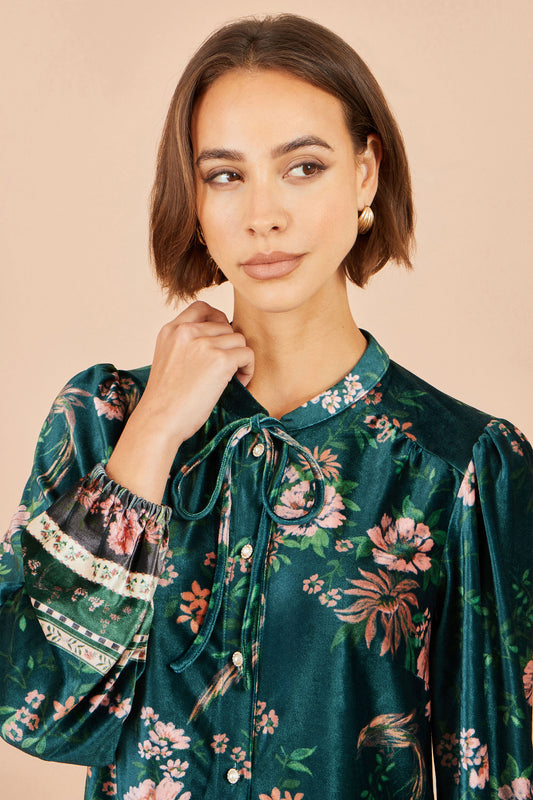 Yumi Green Printed Velvet Tunic Dress Dress Occasion Yumi